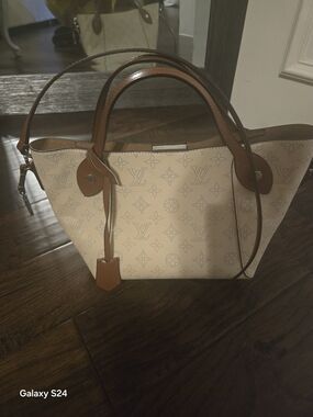 Not Genuine Lv  Cream Monogram Tote with Tan Leather Trim- Bought at TURKEY